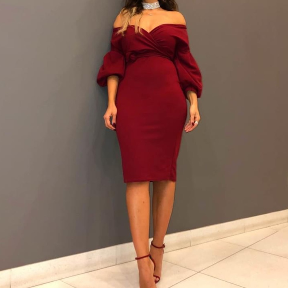 Red off the shoulder dress